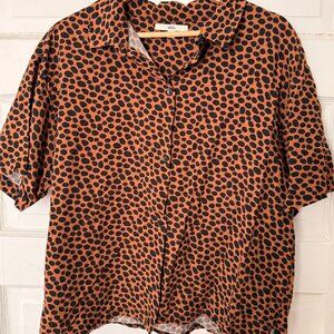 Vans Rust Brown Black Cheetah Spot Print Button Front Shirt XL